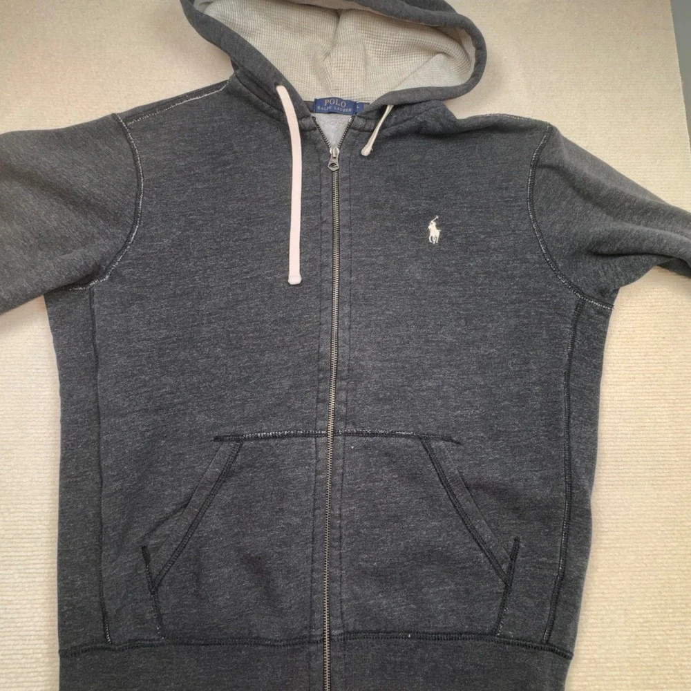 Polo Ralph Lauren Hoodie Mens L Gray Full Zip Heathered Thermal Lined Pony Logo